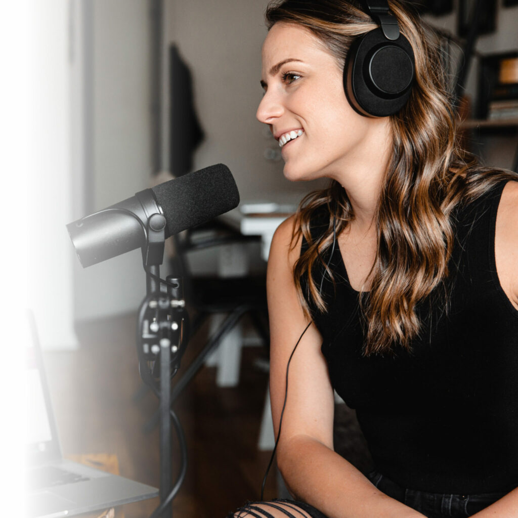 woman recording a podcast